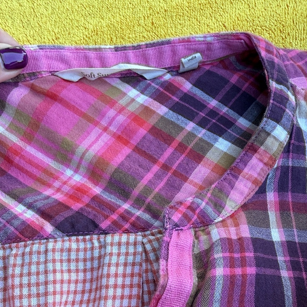 Soft Surroundings Multicolor Plaid Top pink purple green medium cotton - Picture 9 of 10